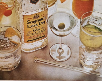 Vintage Seagrams Gin-Werbung aus dem Life-Magazin, Ausgabe vom 9. Juni 1967, Wandkunst, MCM, Mitte des Jahrhunderts, ikonisch, rahmenbare Kunst, Retro, Likör