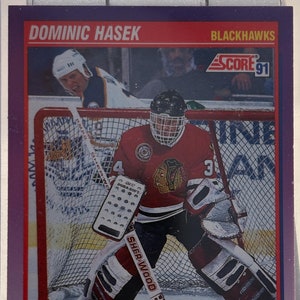 1990 Dominik Hasek Top Aussichten Rookie Karte, Score 91, NHL Hockey, Chicago Blackhawks, Tormann, Hockey Karte, Trading Card, Fehldruck, Top 100