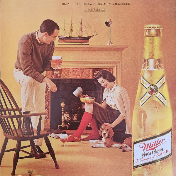 Miller High Life vintage advertising from Life magazine October 26, 1962 issue, wall art, beer ads, mcm, midcentury, iconic ads, retro