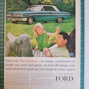 1964 Ford Fairlane Vintage Werbung vom Life Magazine Ausgabe vom 4. Oktober 1963, Wandkunst, mcm, Midcentury, Ikone, Vintage Anzeige, einrahmbar Bild 3