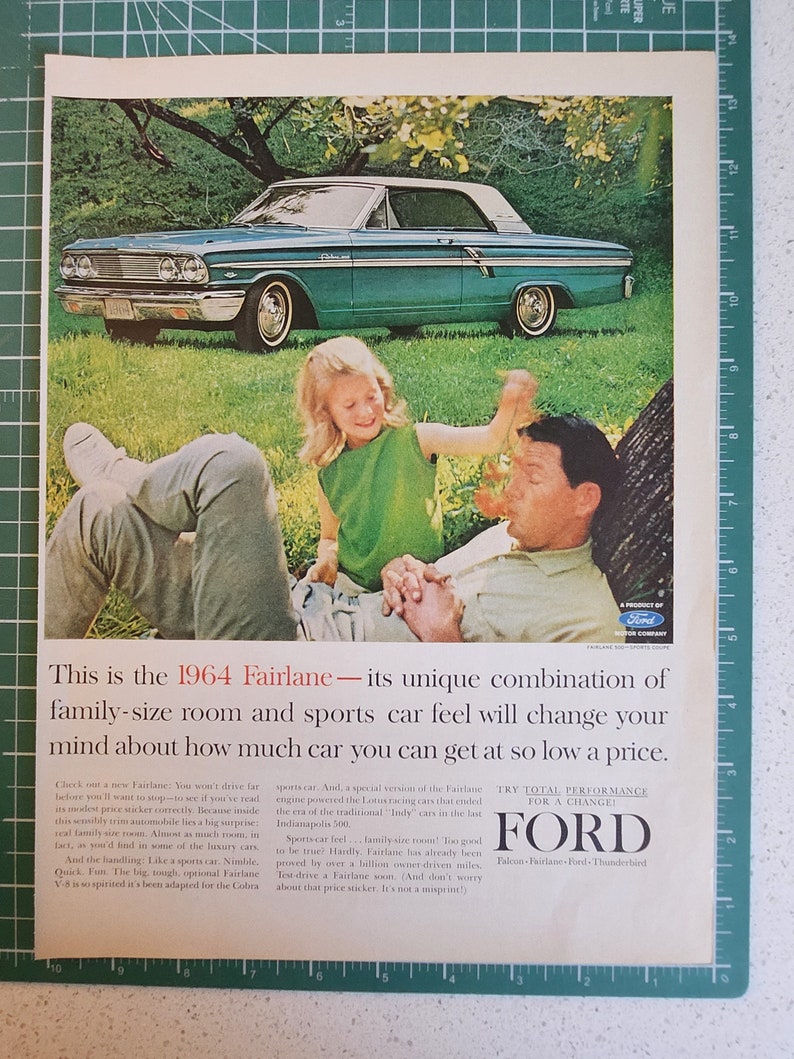 1964 Ford Fairlane Vintage Werbung vom Life Magazine Ausgabe vom 4. Oktober 1963, Wandkunst, mcm, Midcentury, Ikone, Vintage Anzeige, einrahmbar Bild 3