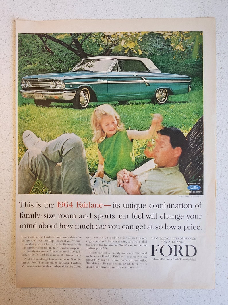 1964 Ford Fairlane Vintage Werbung vom Life Magazine Ausgabe vom 4. Oktober 1963, Wandkunst, mcm, Midcentury, Ikone, Vintage Anzeige, einrahmbar Bild 2