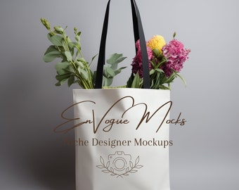 Tote Bag Mockup for Spring | AOP Black Handle Tote Bag Mock up | Printify Mockup for Print on Demand Bag | Shopping Bag Aesthetic Mockup