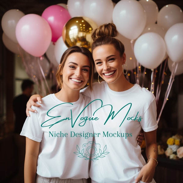 Bridal Party White T-shirt Mockup | Bella Canvas 3001 Group Shirt Mockup for Bachelorette Party | Bridal Model Mockup