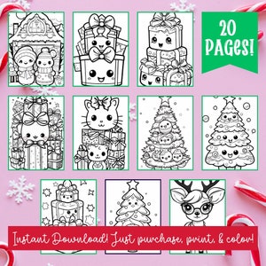 Christmas Coloring Pages for Kids, Printable Coloring Pages, Christmas Coloring Sheets, Set of 20, Instant Christmas Coloring PDF Pages