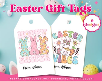 Retro Easter Gift Tags, Printable Easter Basket Tag, Easter Printable, Printable Treat Bag Tag, Kids Easter Basket,  Basket Tag for Easter