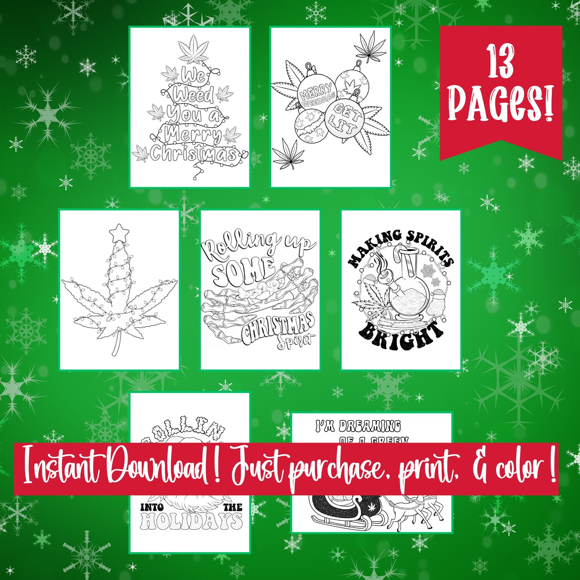 Stoner Christmas Coloring Pages, Printable Weed Christmas Coloring