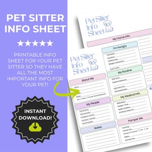 Pet Sitter Information Form Printable | Dog Sitter Instructions | Editable Pet Care Planner | Puppy Travel Checklist PDF | Pet Sitter Notes