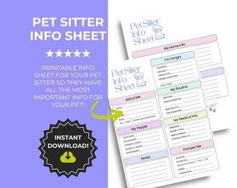 Pet Sitter Information Form Printable | Dog Sitter Instructions | Editable Pet Care Planner | Puppy Travel Checklist PDF | Pet Sitter Notes