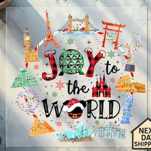 Epcot Christmas DTF Transfer: Glädje till världen Färdig att trycka design