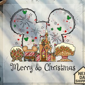 Gingerbread Mickey Castle Dtf Transfer, Disney Epcot World Minnie Gingerbread Pressklar design, God Jul Dtf, Julfest Dtf