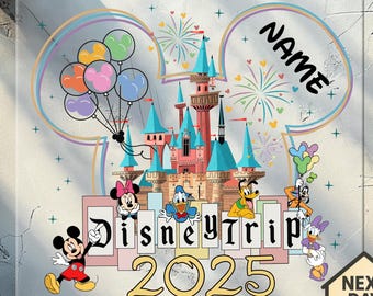 Custom Disney Trip 2025 Dtf Transfer, Disneyland Family Trip 2025 Ready to Press design, Disney Family Couple Dtf, Disney Mickey Castle Dtf