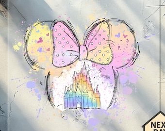 Disney aquarel kasteel dtf-overdracht, Disney Minnie Ears kasteel dtf, Disney Girl Trip dtf, Disney familievakantie klaar om te drukken op ontwerp