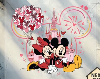 Mickey and Minnie Valentines day Castle Dtf Transfer, Disney Valentines Couple Ready to Press design, Disney Love Dtf, Disney Love Kiss Dtf