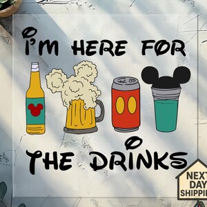 Jag är bara här för mellanmålet, jag är bara här för drinkarna, Epcot Disney Dtf Transfer, Disney Family Ready to Press-design, Disney Drink Dtf