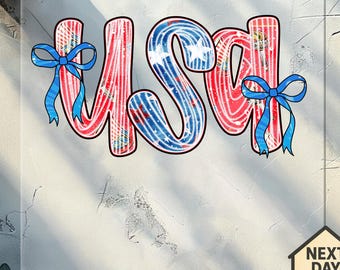 Coquette Bow USA DTF Transfer, 4th of July Patriotic Design