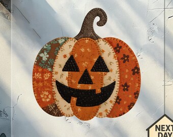 Patchwork Pumpkin DTF Transfer, Autumn Halloween Design