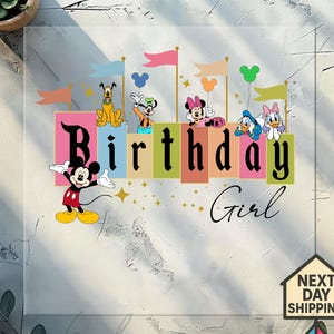 Disney mickey and friends birthday girl Dtf Transfer, Birthday Crew Ready to Press design, Disney Birthday Squad Dtf, Birthday Castle Dtf