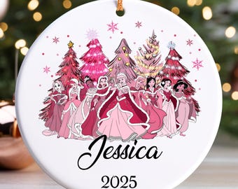 Disney Pink Princess Christmas ornament, Xmas Vacation Decor, Disney Princesses Squad ornament,Disney Girl Trip, Princess Birthday ornament