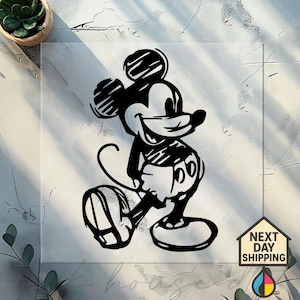 Transferencia DTF de pareja de Mickey y Minnie vintage, DTF de boceto de Mickey, DTF de boceto de Minnie, diseño listo para imprimir con nostalgia de Minnie y Mickey.