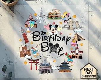 Trasferimento DTF Disney Epcot Birthday Crew, Trasferimento DTF del festeggiato, Design pronto per la stampa della festeggiata, Trasferimento DTF della squadra di compleanno Epcot