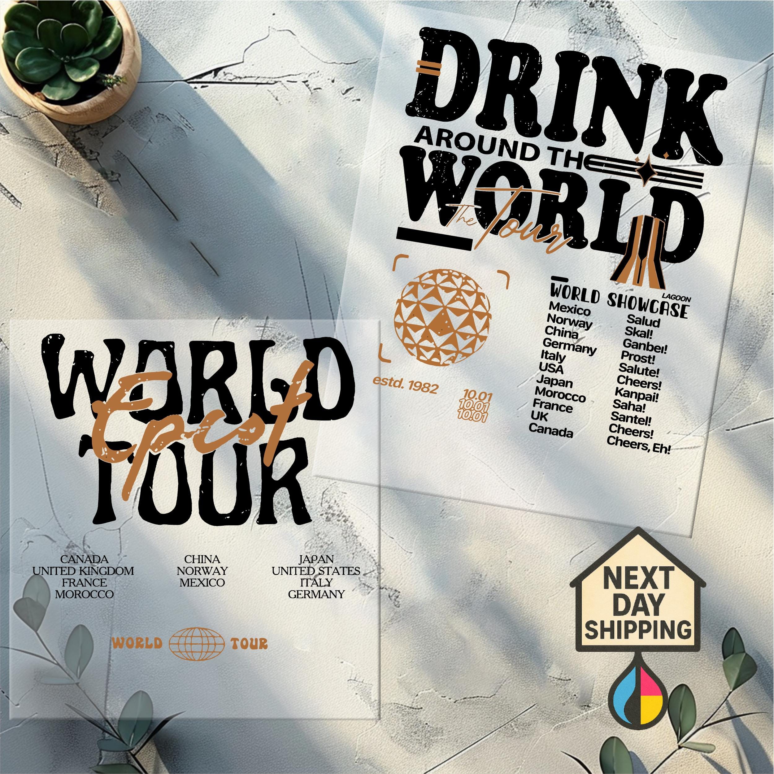 Epcot World Tour Dtf Transfer, Getränke rund um die World Tour Team Dtf, Epcot World Showcase Sublimation, Disney Epcot Familienreise Dtf