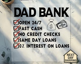 Dad Bank DTF Transfer, lustiges Vatertags Design, fertig zum Pressen