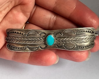 Vintage Navajo Turquoise Sterling Silver Hair Barrette  display picture 1