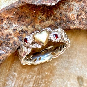 Art Carved 14K Gold 925 Sterling Silver Ruby Eternity Wedding Band Ring