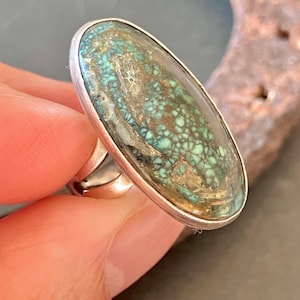 Seltene Damale Türkis Sterling Silber Ring |  Navajo handgemachter Nevada Grüner Türkis Ring