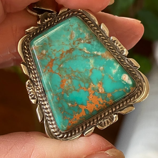 Vintage Green Turquoise Pendant with Golden Matrix * Navajo Native American * Southwestern Jewelry * Gift Ideas for Women * Mother’s Day *