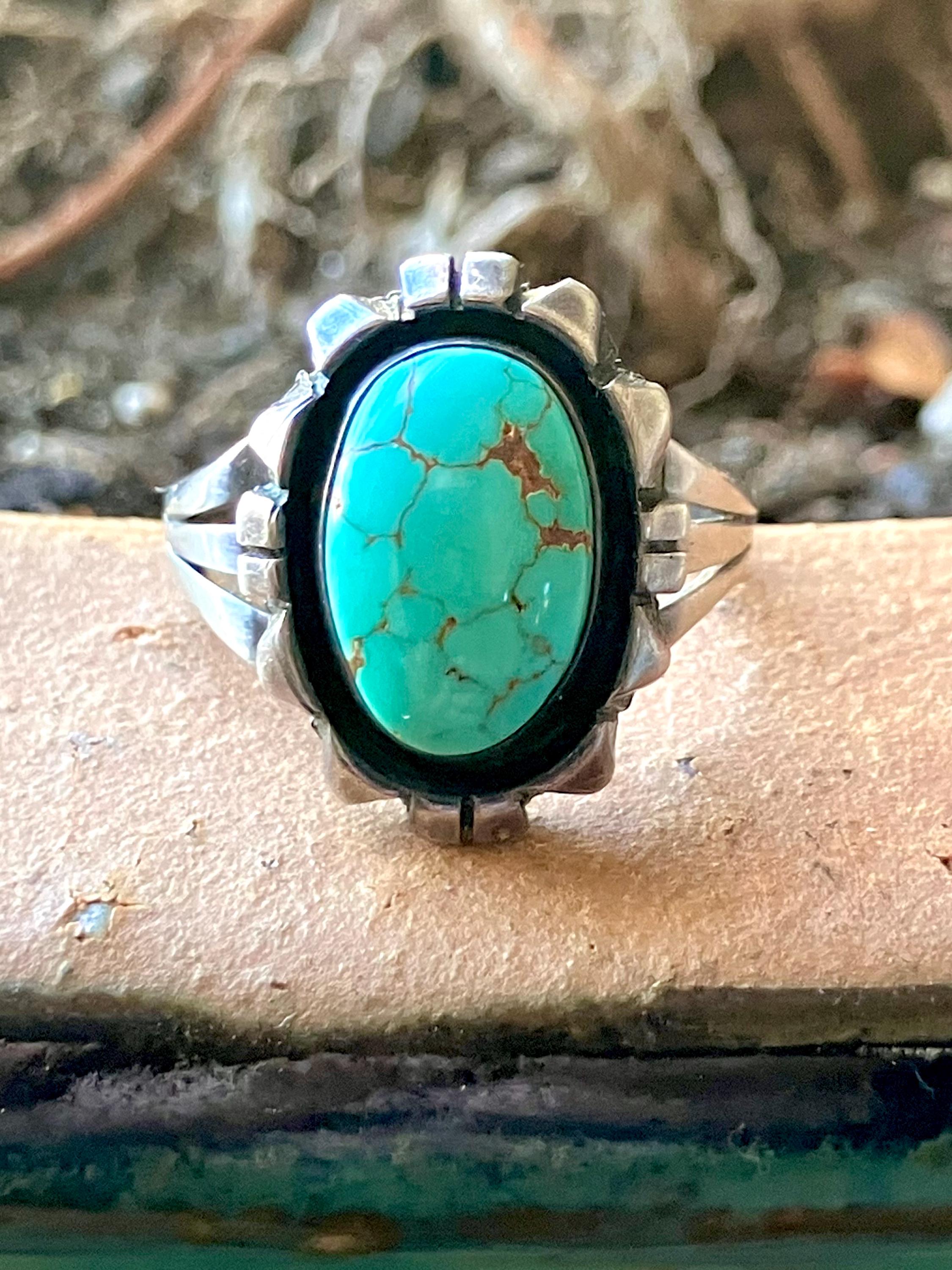 Rare Number Eight Turquoise W/ Red Spiderweb Matrix Ring  Number 8 Turquoise Sterling Silver Ring Size 9.5 Spiderweb Matrix Southwestern main image 0