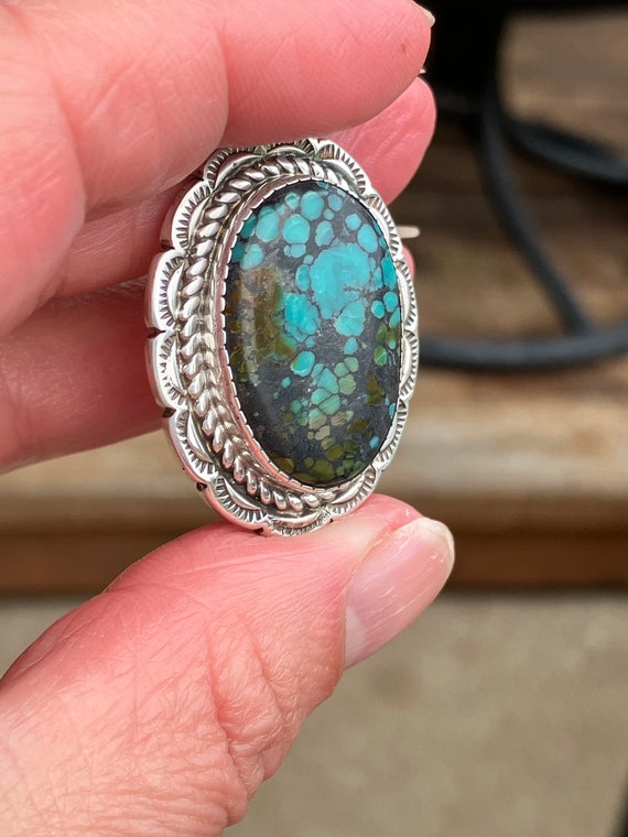 Extremely Detailed Vintage Navajo 'Kachina Maiden' Spider Turquoise Native American Jewelry Silver Ring Extremely Detailed Vintage Navajo 'Kachina Maiden' Spider Turquoise Native American Jewelry Silver Ring