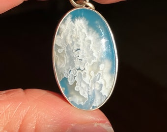 Plume Agate Pendant Cloud Agate Boho Jewelry Sterling Silver Statement Pendant Agate Stone Jewelry  Blue Sky Pendant Bohemian Style Necklace