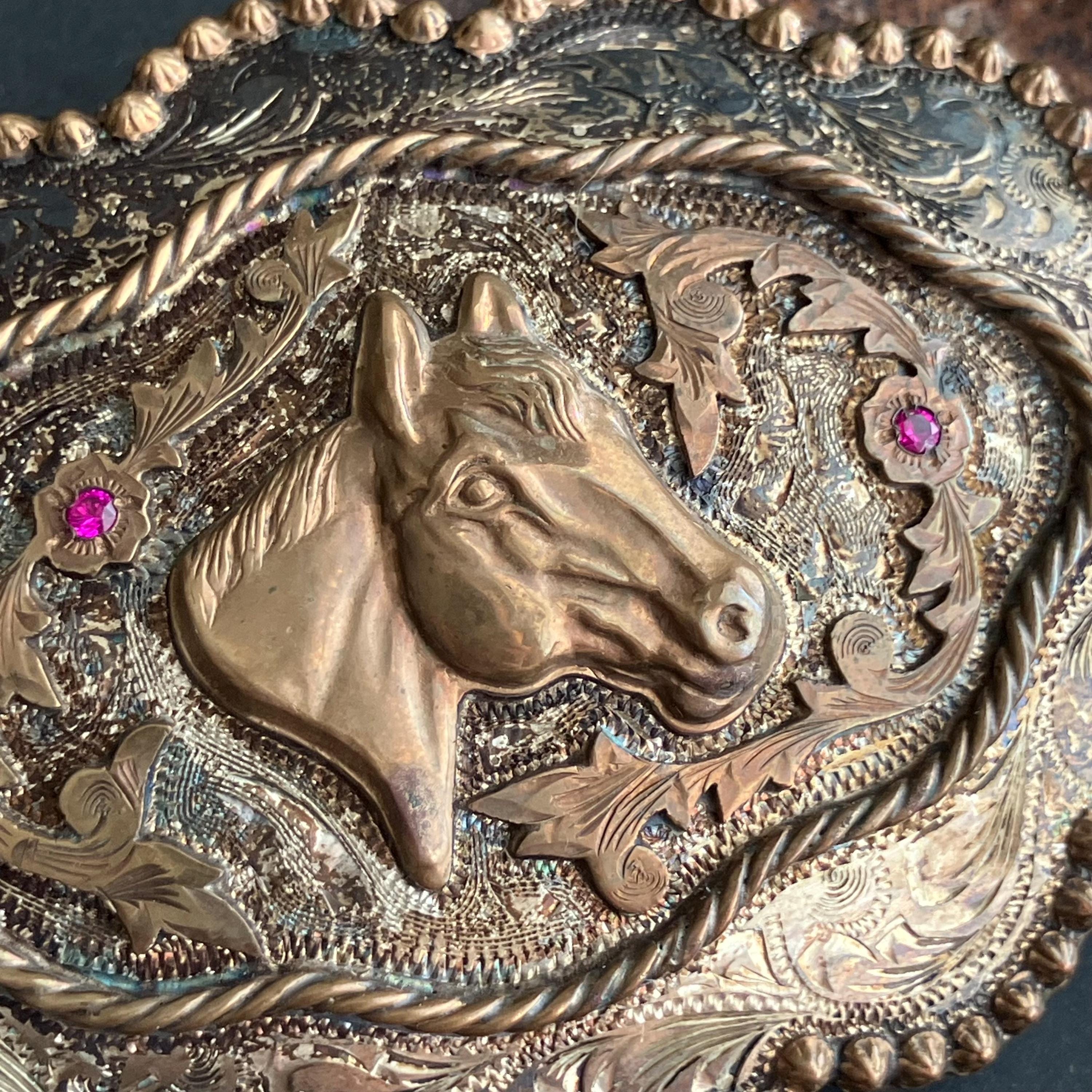 Vintage Fleming Sterling Silver Overlay Belt Buckle: Ruby  display picture 2