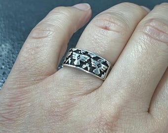 Vintage Navajo Thunderbird Sterling Silver Signet Ring