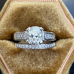 Vintage 1.90 Carat Old European Cut Diamond Wedding Ring Set - 14K White Gold