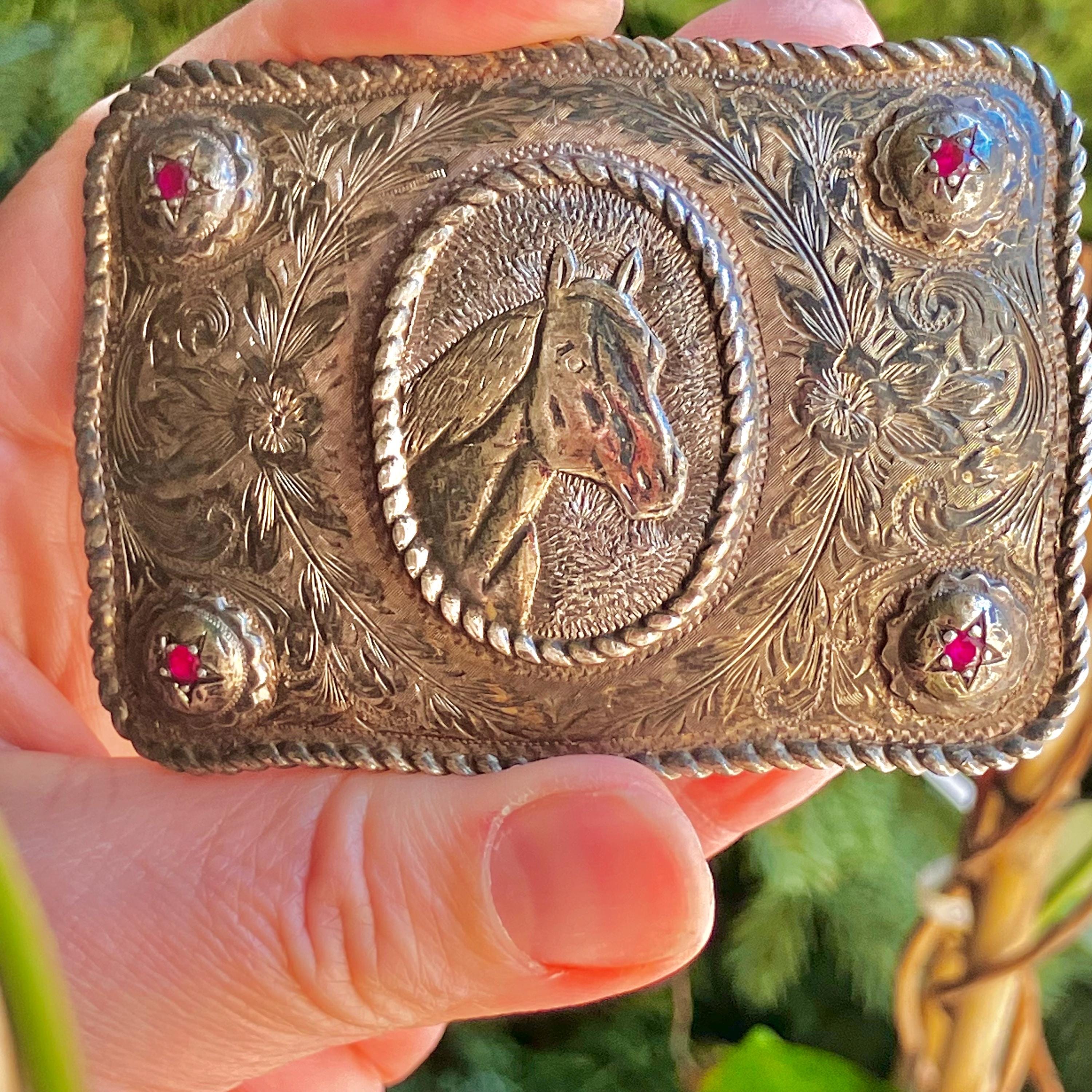 Richard Stump 925 Sterling 14K Gold Ruby Western Buckle Horsehair Belt 32 VTG Vintage Sterling Belt 32 - Etsy main image 3