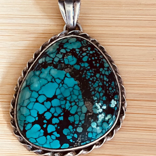 XL Spiderweb Turquoise Navajo Made Hallmarked SS