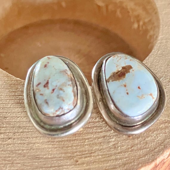 Zuni Viola Eriacho Cinnabrite Sterling Silver Stud Earrings