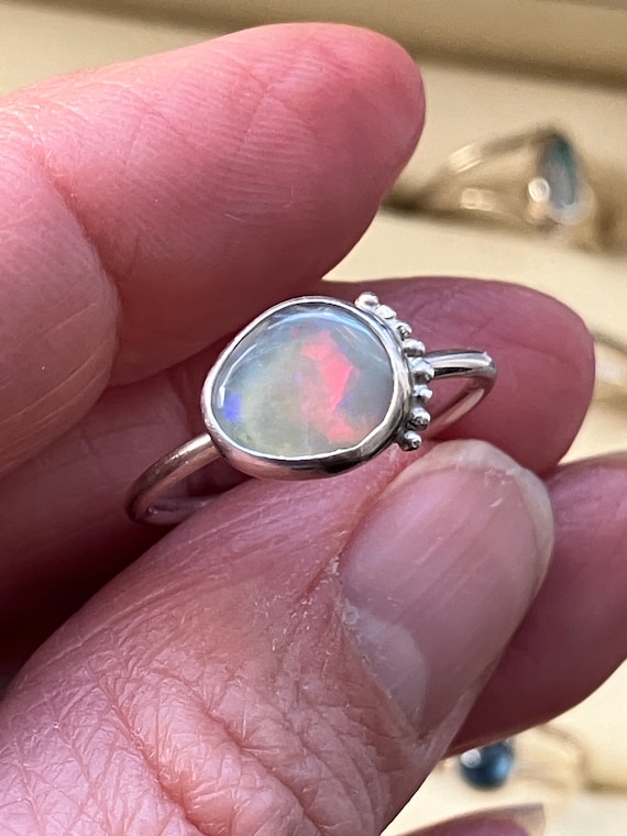 Crystal Opal Ring Sterling Silver Dainty Ring Mini