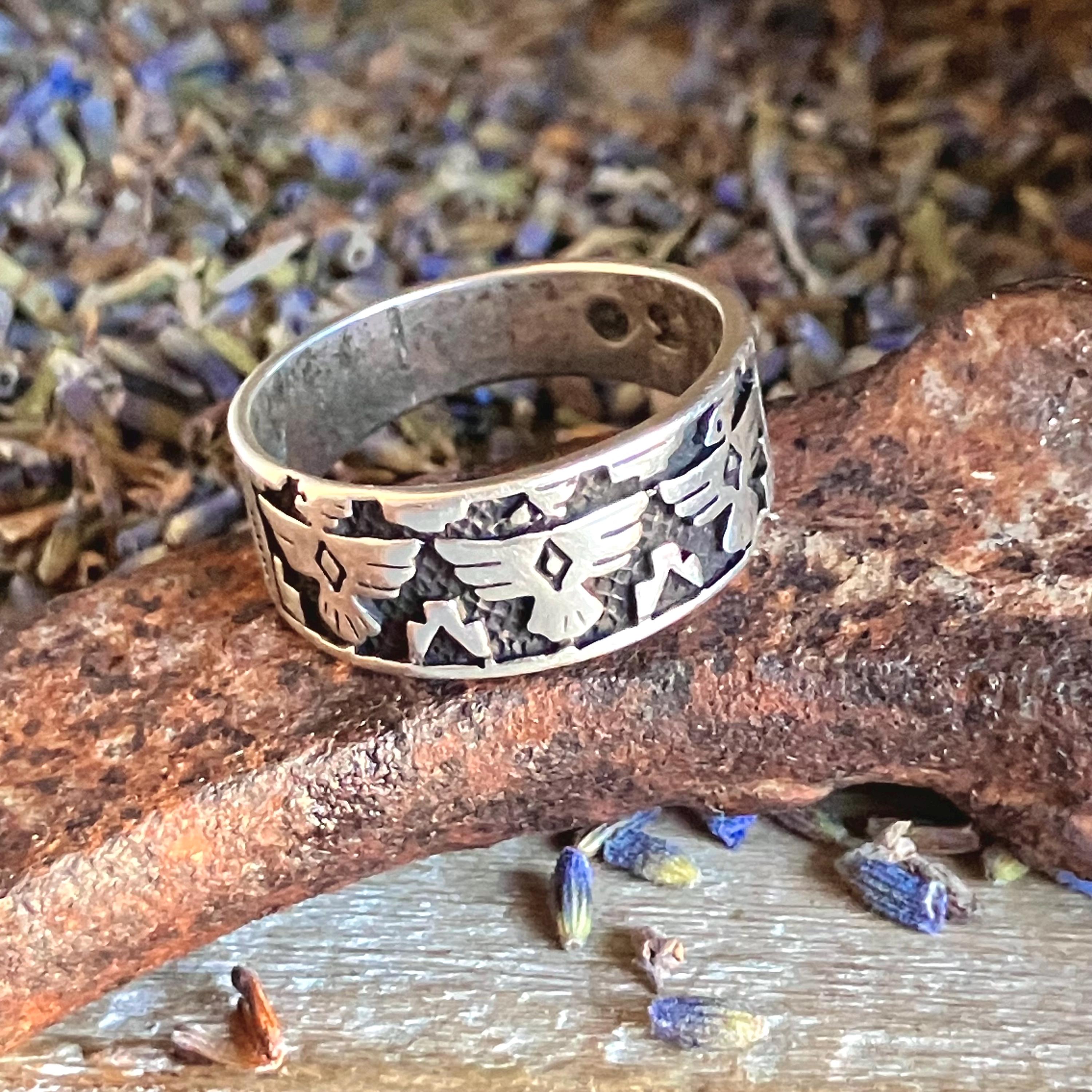 Vintage Sterling Silver Thunderbird Ring - Vintage Southwestern