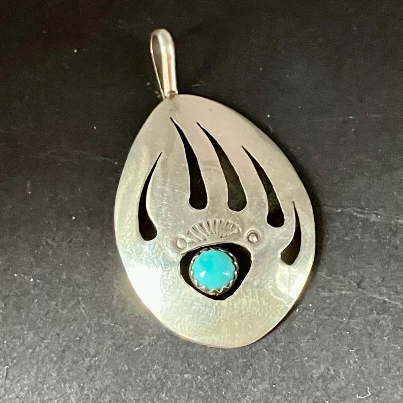 Vintage Navajo Sterling Silver Bear Paw Pendant With Turquoise ...