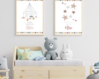 Twinkle Twinkle Little Star Arte digital, Arte de la pared de la guardería, Impresiones digitales, Imprimible, Póster, Impresión, Arte de la pared de la guardería, Niña, Niño