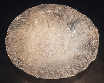 Handmade Silverina Art Glass Bowl 11-1/2 across x 2" Deep