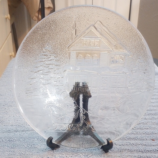 VTG Collectible Glass Platter with Wintery Scene/ 12" Around LG          Rare Item