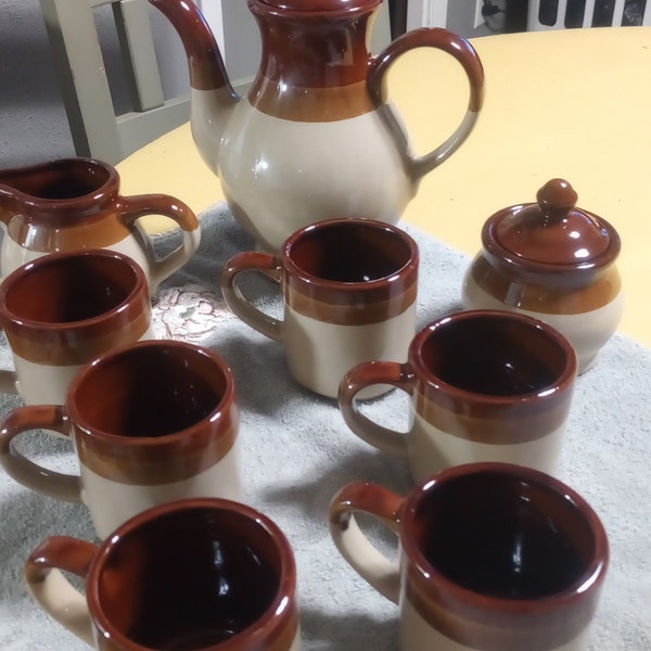 Vintage Coffee 11Piece Set 3-Ton Braun aus Steinzeug