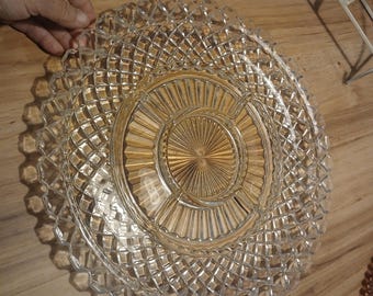 14" Vintage Divided Anchor Hocking Wexford Relish Tray Depression  Glass Platter