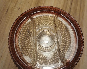 Vintage Indiana  Ruby Red Diamond Cut, Divided Tray,Serving Platter 12"