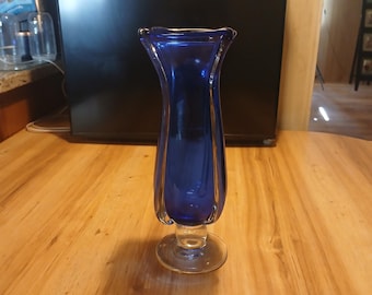 Vintage Colbalt Clear Art Glass Vase Modern Design